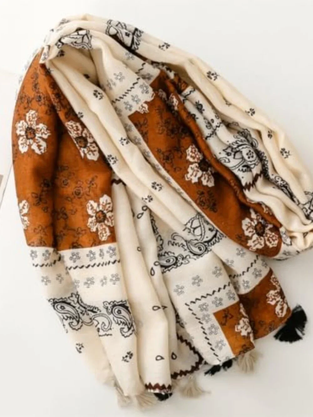 Bohemian Fringed Beaded Pashmina Shawl Wrap Lightweight Oversized Scarf